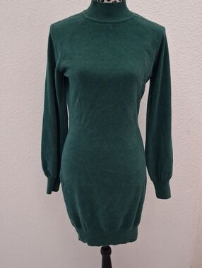 NWT Exlura Green Knit Long Sleeve Mock-neck Cozy,Stretch Sweater Dress. (L)